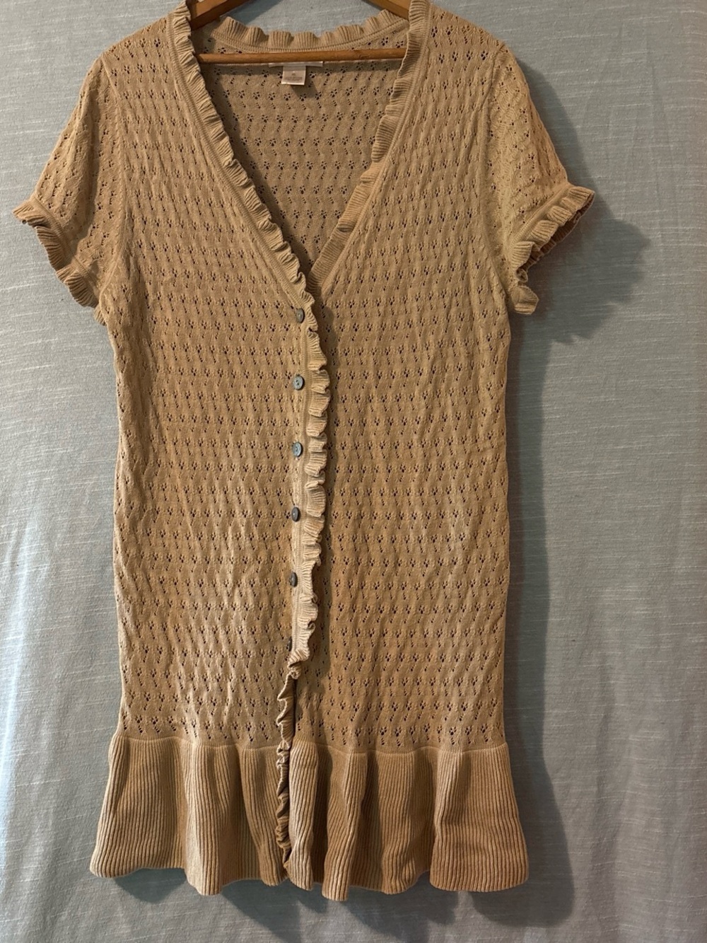 Kenar Long Sweater/Mini Dress Short Cap Sleeves Button Up Beige Women’s Sz “XL”